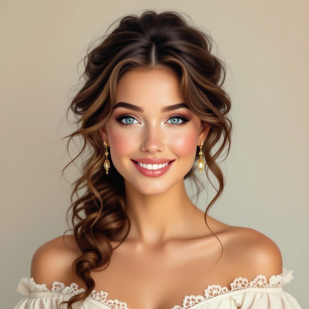 Elegant Woman Portrait in Warm Oil Painting Style