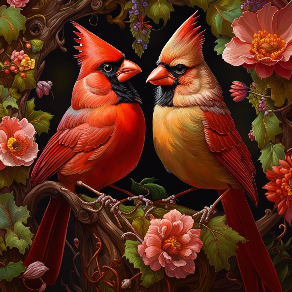 Psychedelic Cardinal Portrait in Detailed Oil Painting
