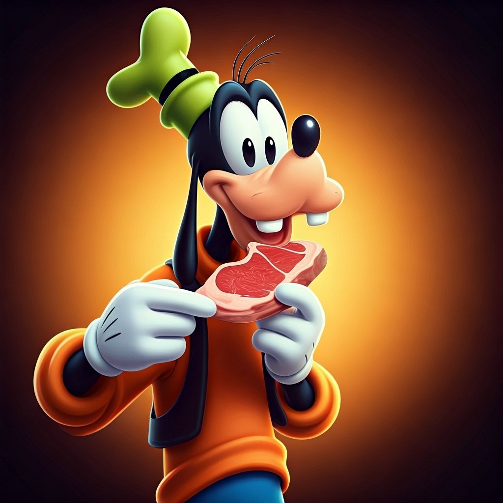 Goofy Eats Steak: Pixar-Style 3D Render