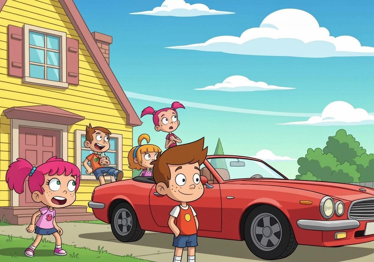 Vibrant Cartoon Scene Inspired by Saturday Morning Shows