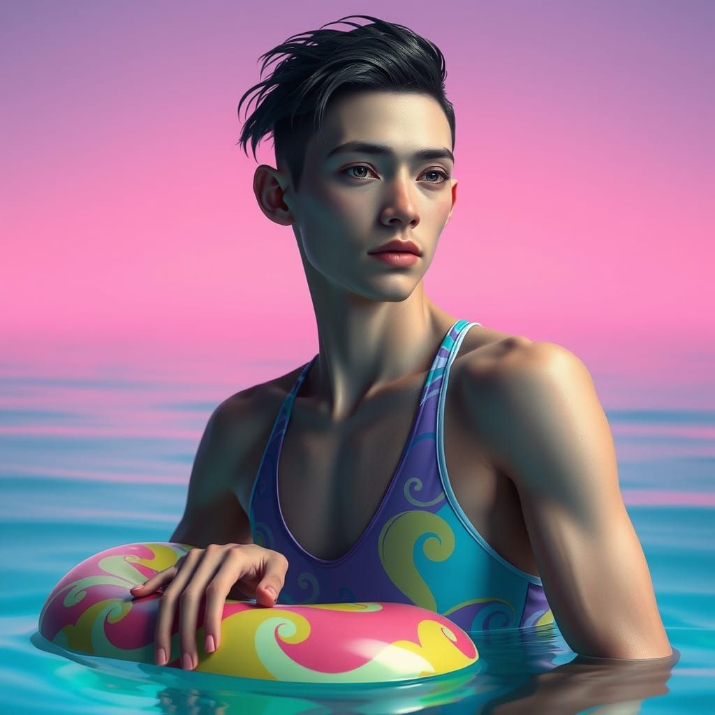Ethereal Dreamscape: Androgynous Youth in Aquatic Encounters