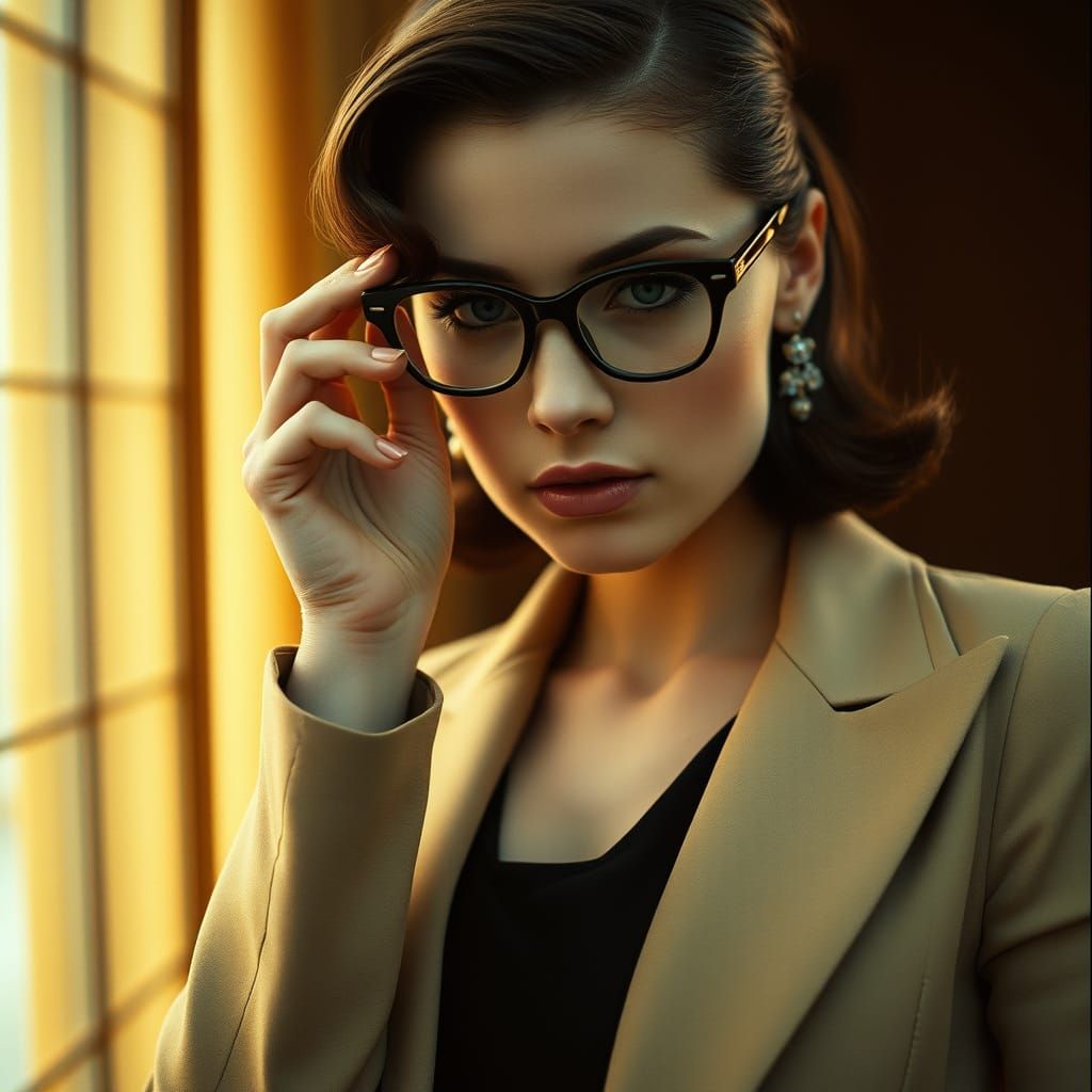 Elegant Woman in Glasses: Cinematic 1950s Style