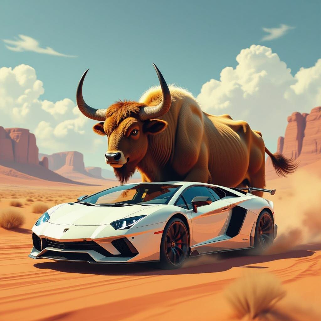 Majestic Yak Lamborghini Hybrid in Desert Landscape