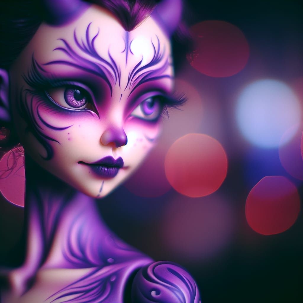 Vintage Demon Doll Portrait with Bokeh Effect