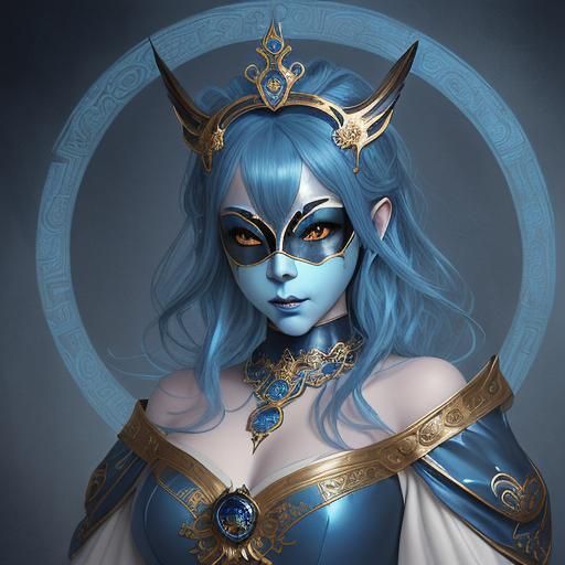 Baroque Queen with Blue Hair and Mask