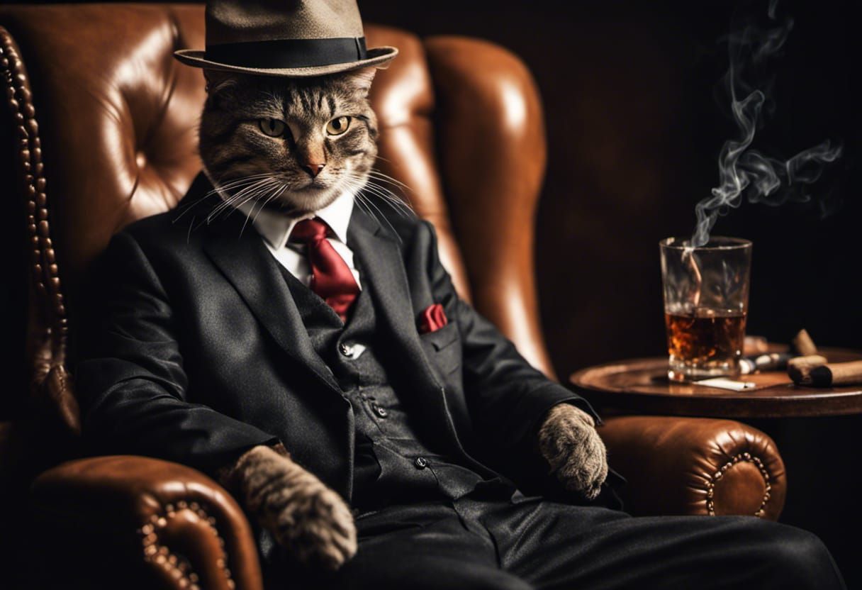 Mafia godfather cat, In his library #5