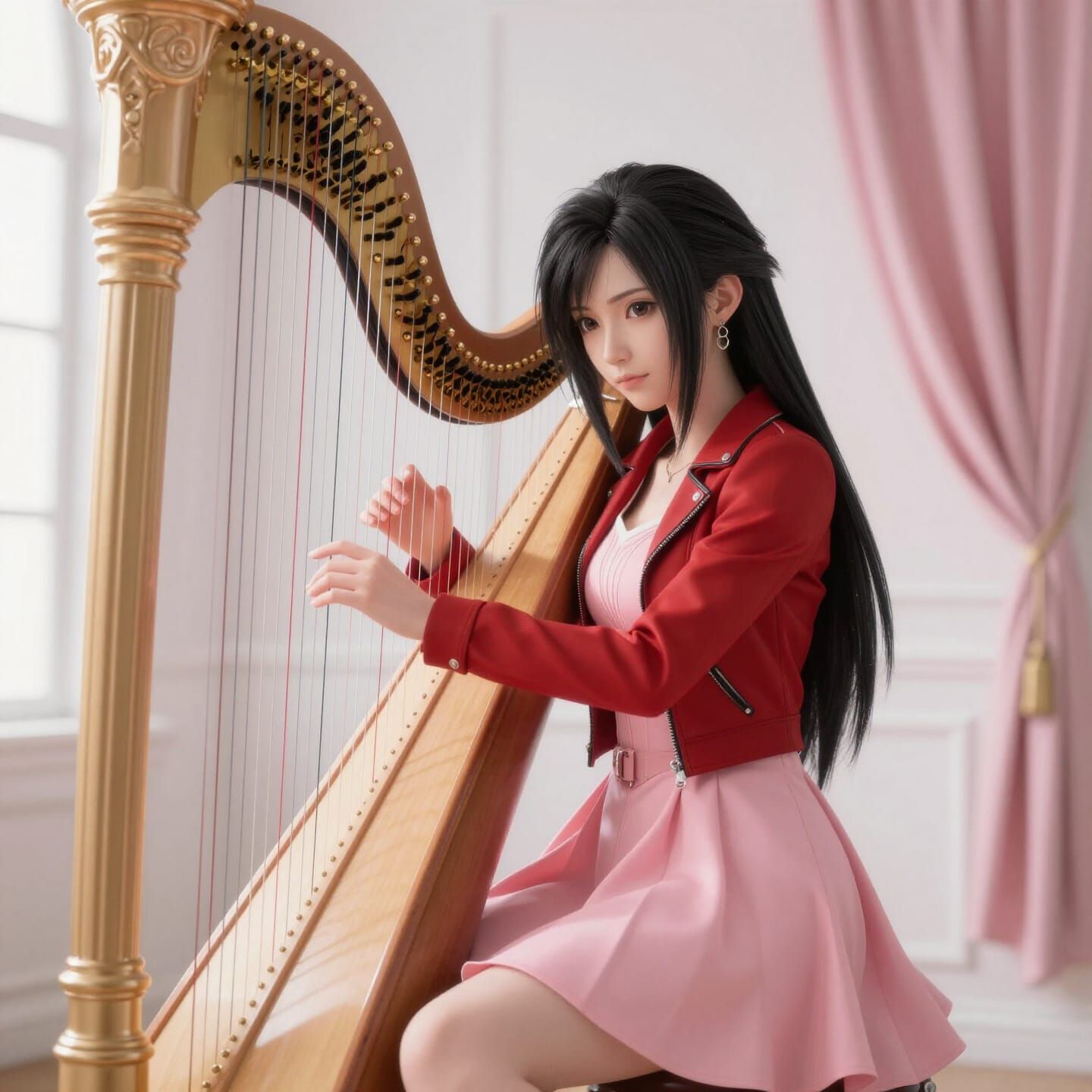 Aerith Gainsborough Playing Harp in Sunlight
