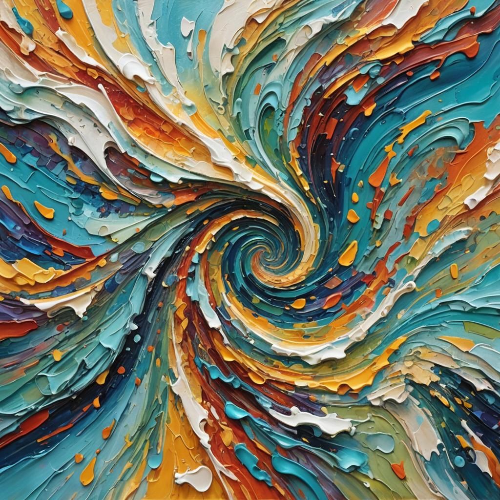 Rainbow Ocean Vortex as Impasto Oil Painting