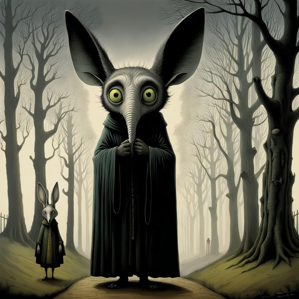 Two Strange Creatures in Dark Fantasy Style