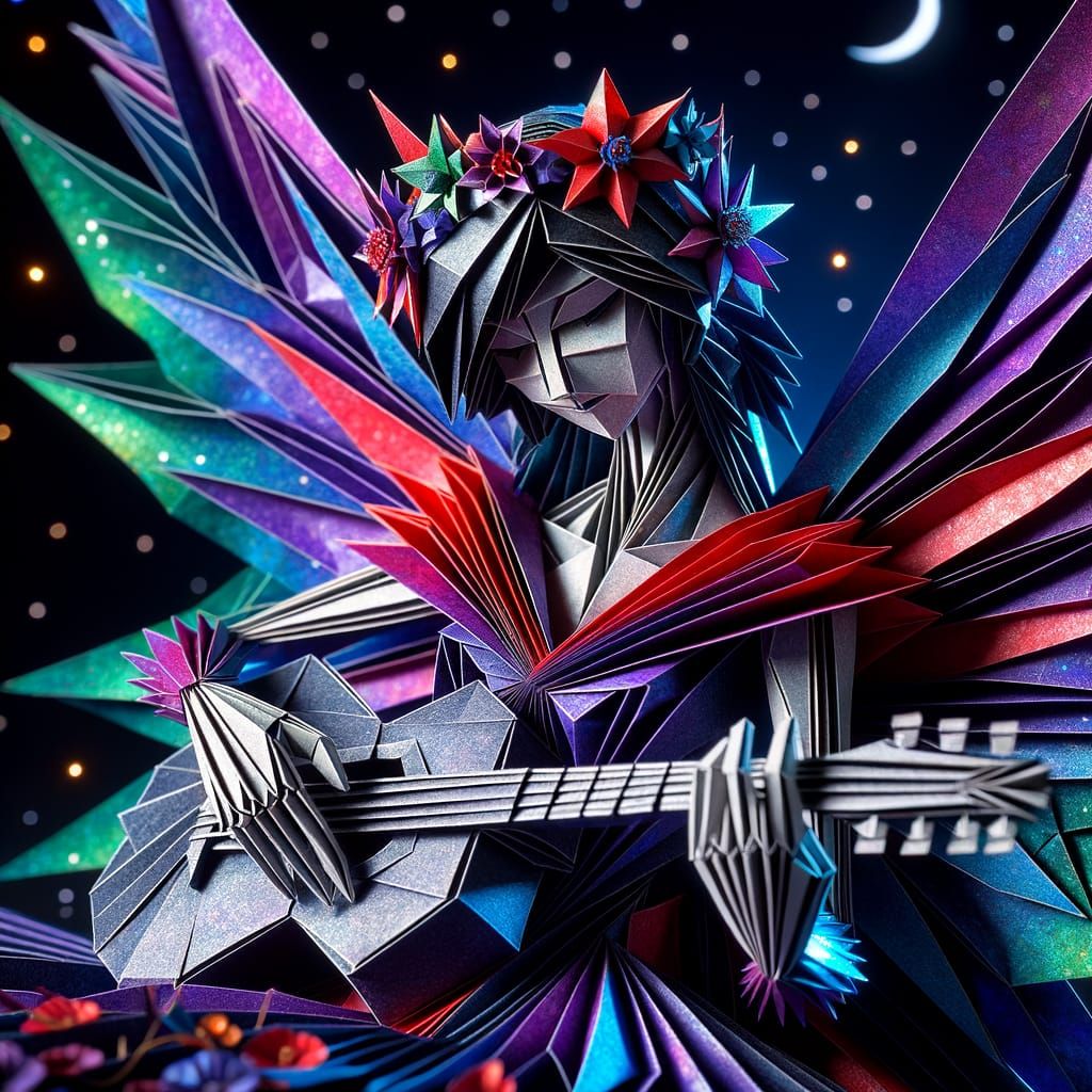Gothic Origami Fairy Playing Guitar