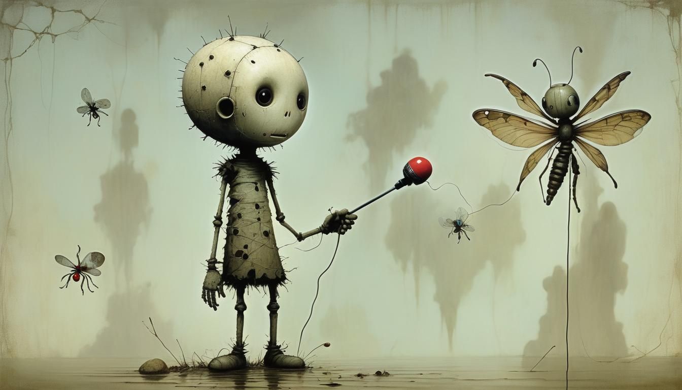 Surreal Voodoo Doll with Microphone in Dark Art Style