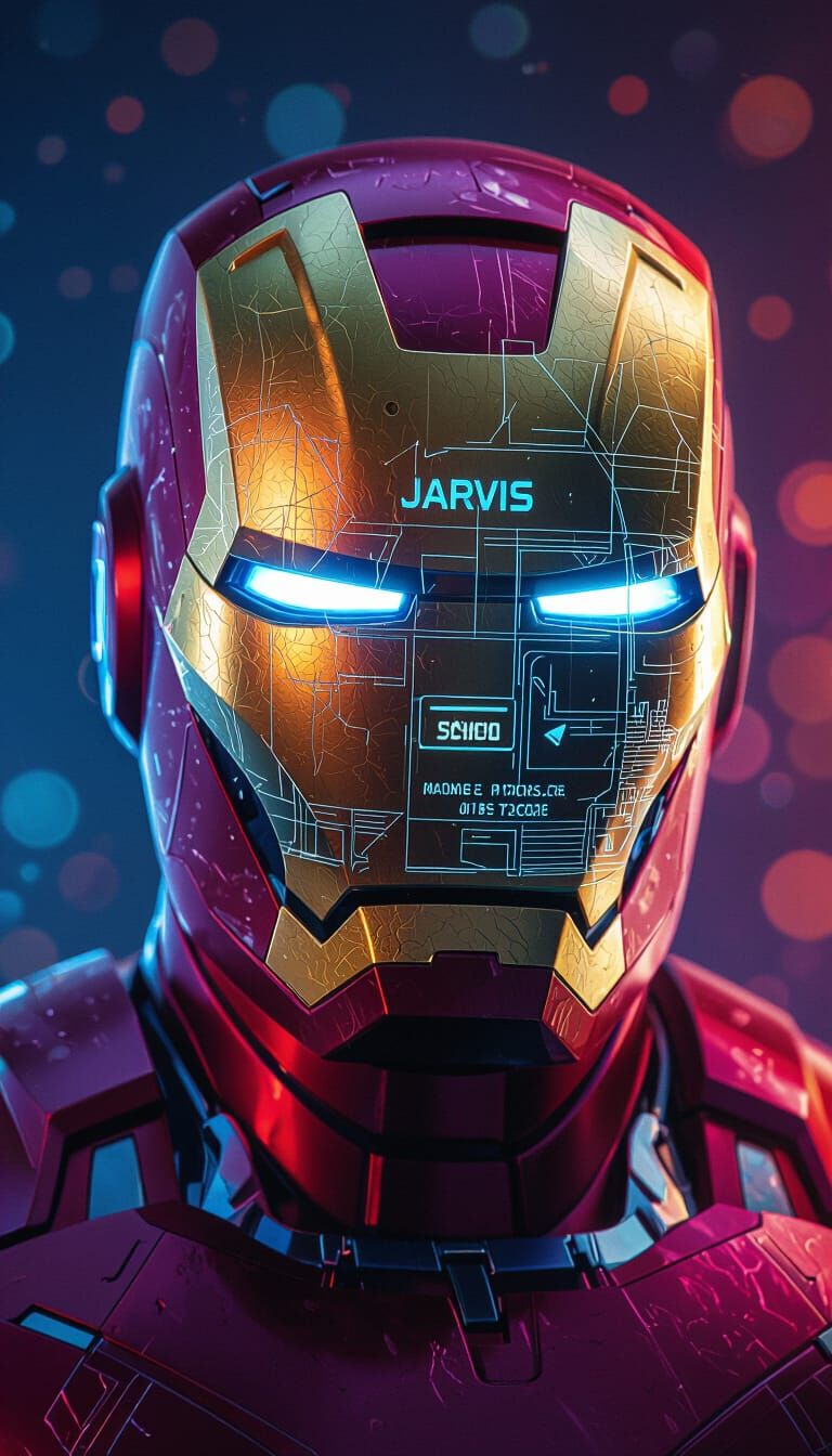 Jarvis UI Visual Inside Iron Man Helmet, Hyperrealistic
