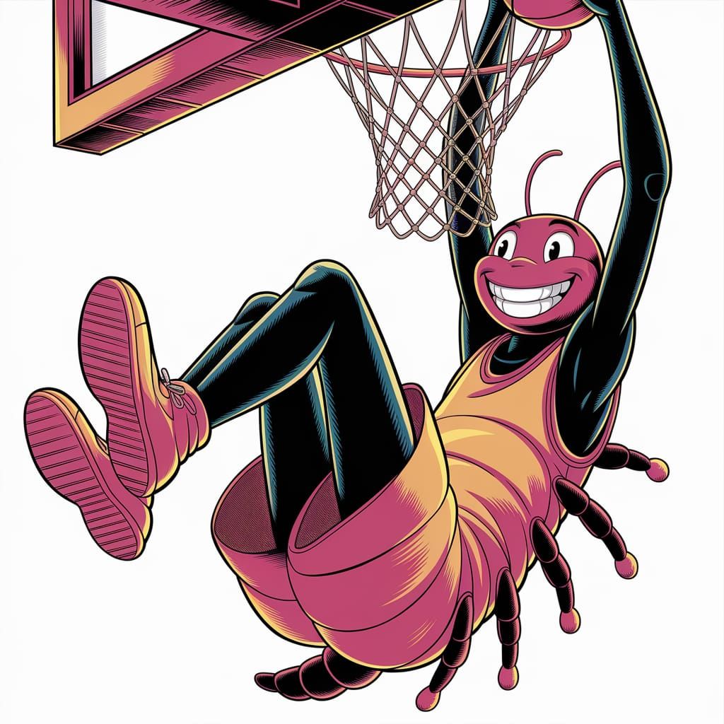 Joyful Caterpillar Basketball Player in Manga Style