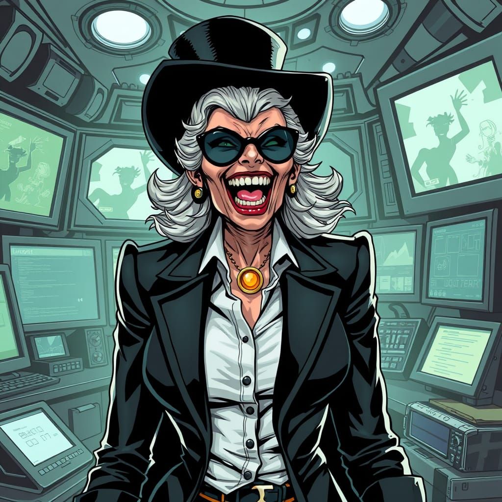 Granny as Supervillain in Comic Book Art Style