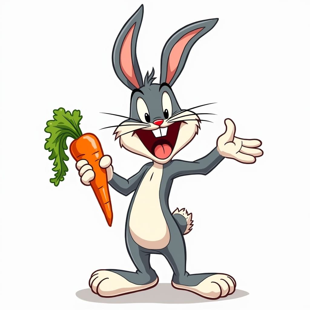 Cartoon Rabbit Laughing with Carrot, Vintage Style