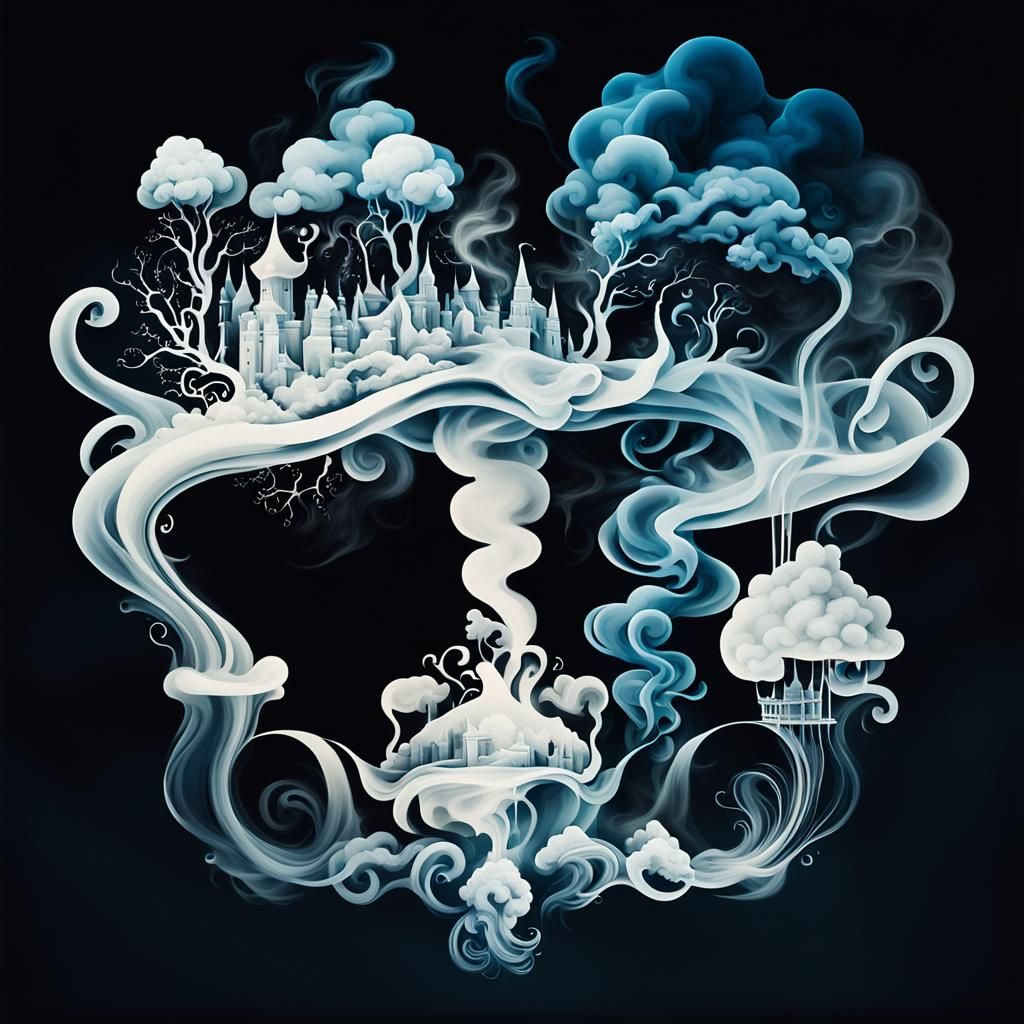 Dragon Creates Landscapes from Smoke: Surreal Art