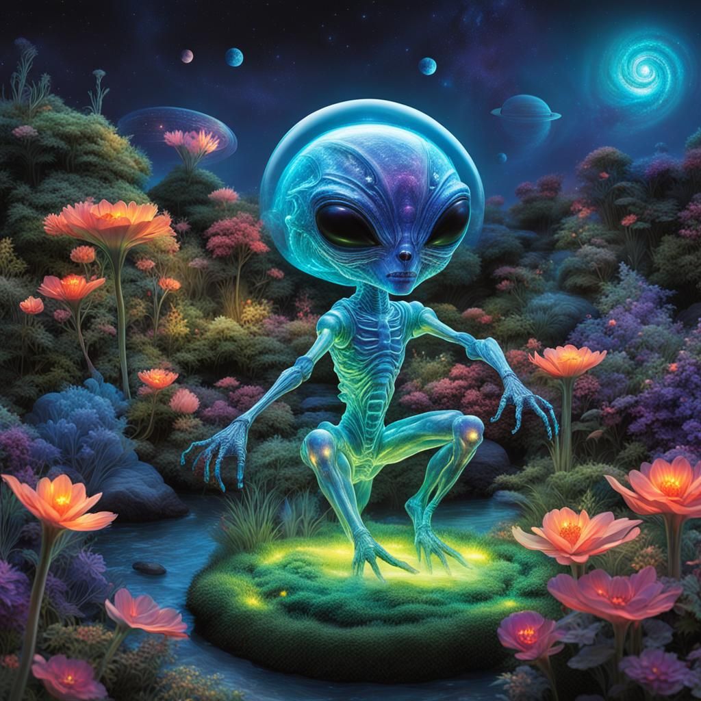 Bioluminescent Alien Serenade on Holiday Garden World