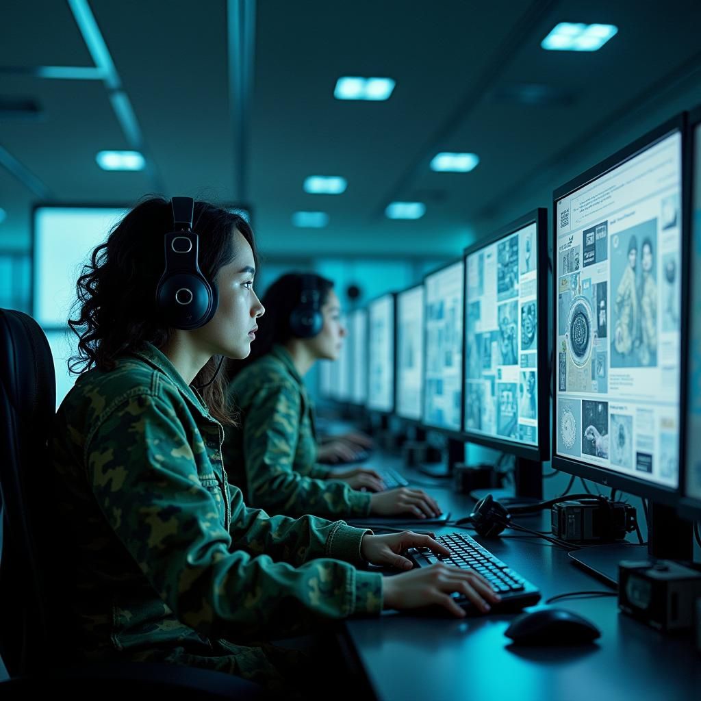 Camouflaged Operators Monitor Network Operating Center