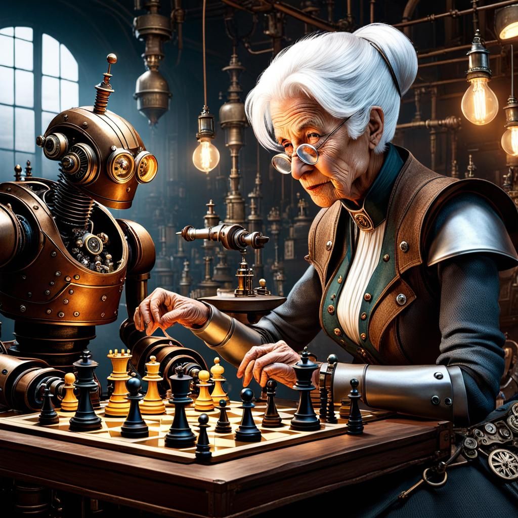 Steampunk Chess Match: Human vs Robot