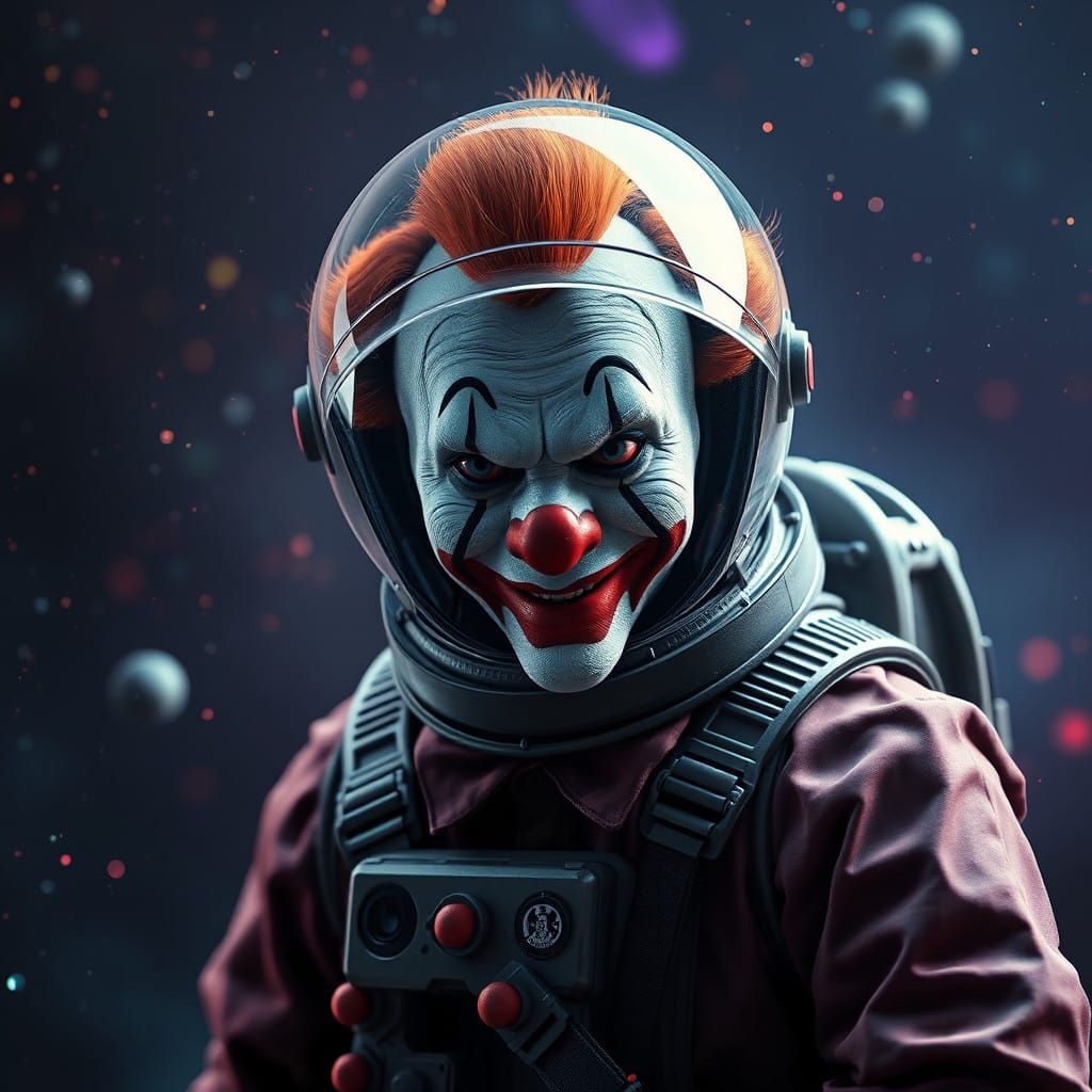 Cosmic Clown in Vibrant Space Suit