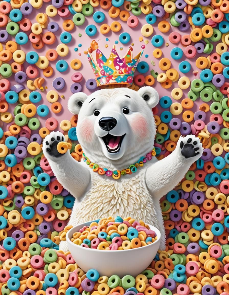 Cartoon Polar Bear Cereal Box in 3D Style
