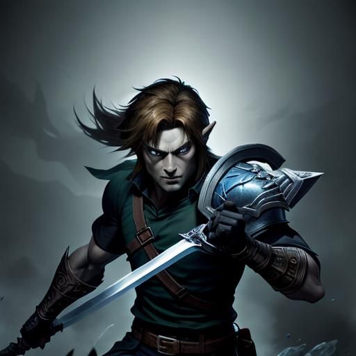 Muscular Link with Sword in Hyperrealistic Style