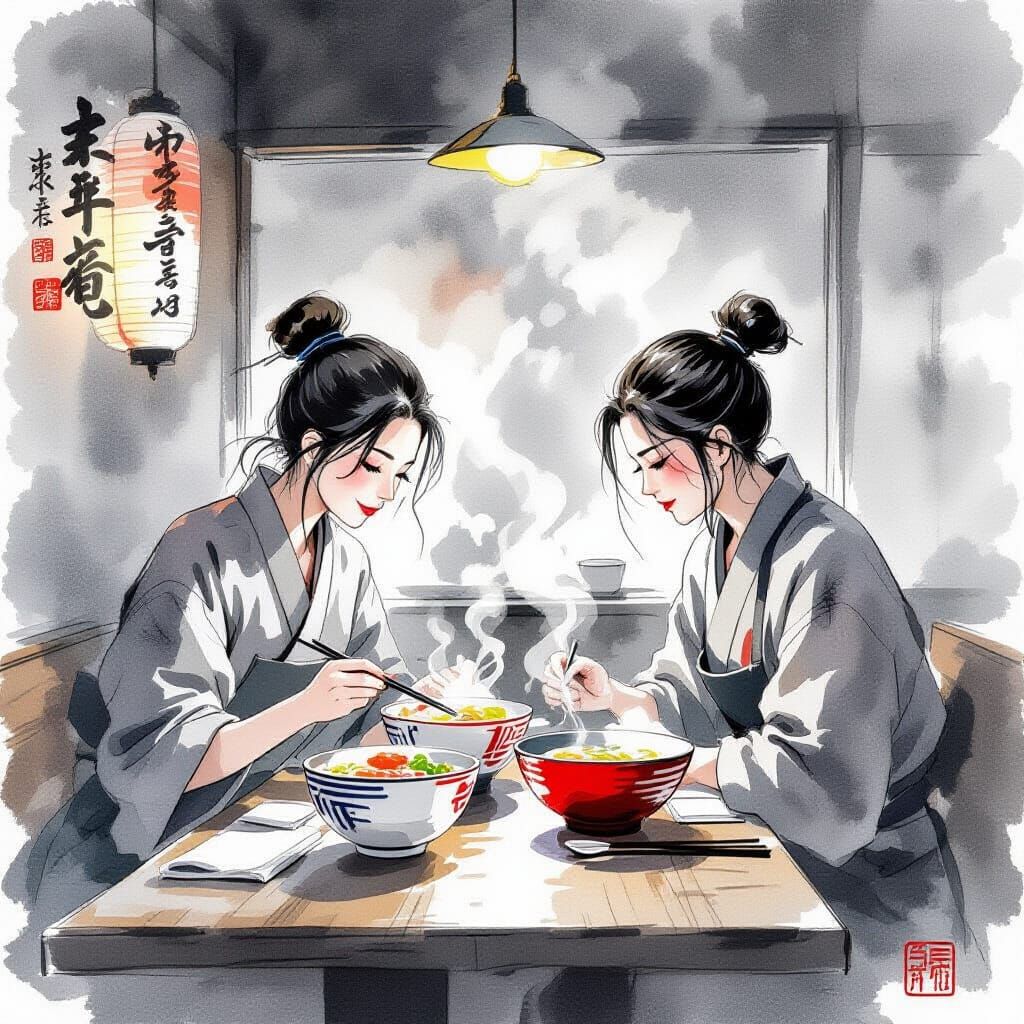 Sumi-e Ramen Shop: Expressive Ink Wash Style