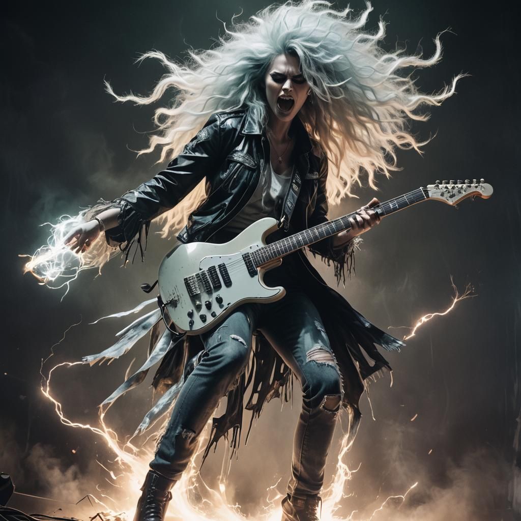 Ghostly Guitarist Rocks Out: Grunge-Inspired Digital Art