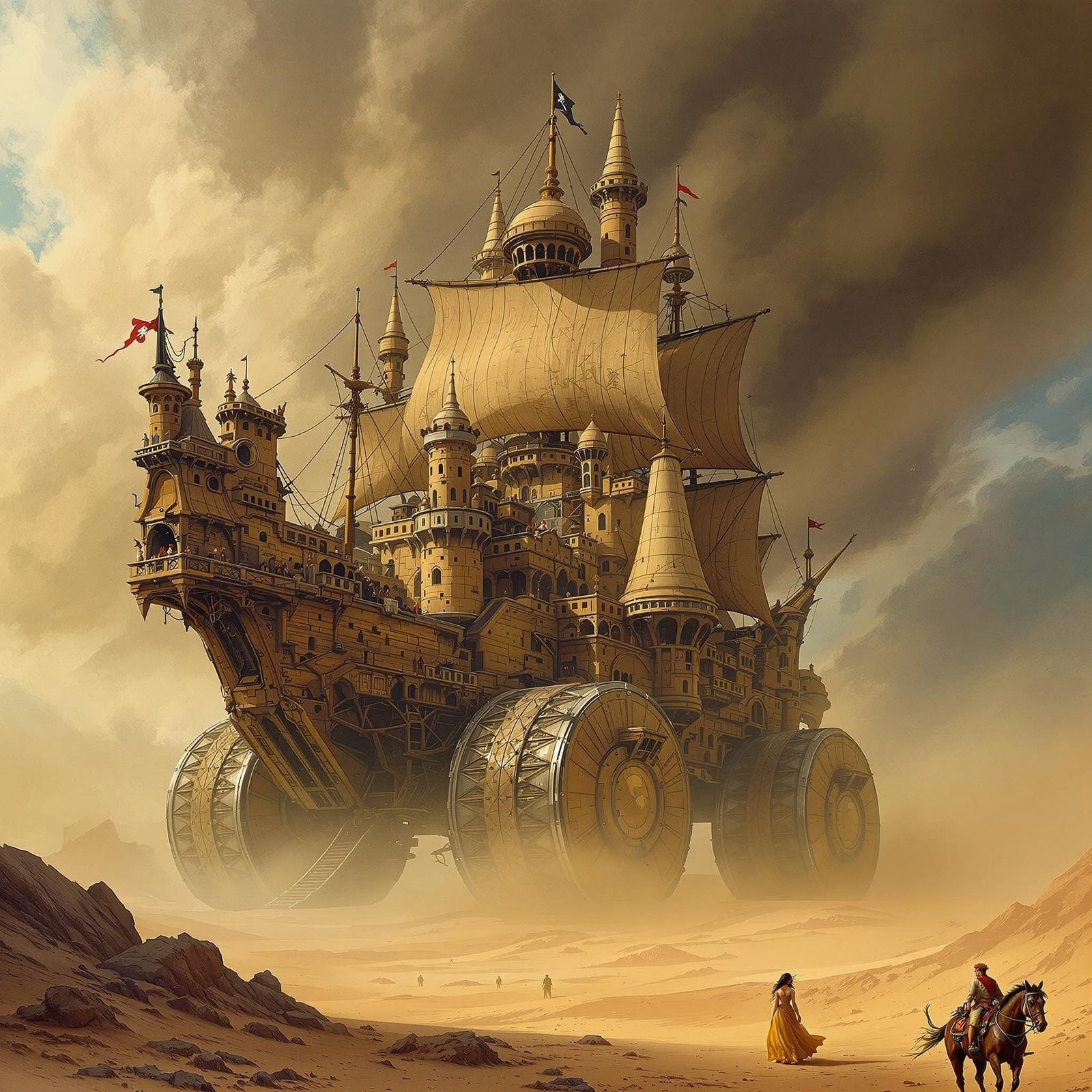 Pirate Ship Castle Battles Desert Storms in Epic Cyberpunk L...