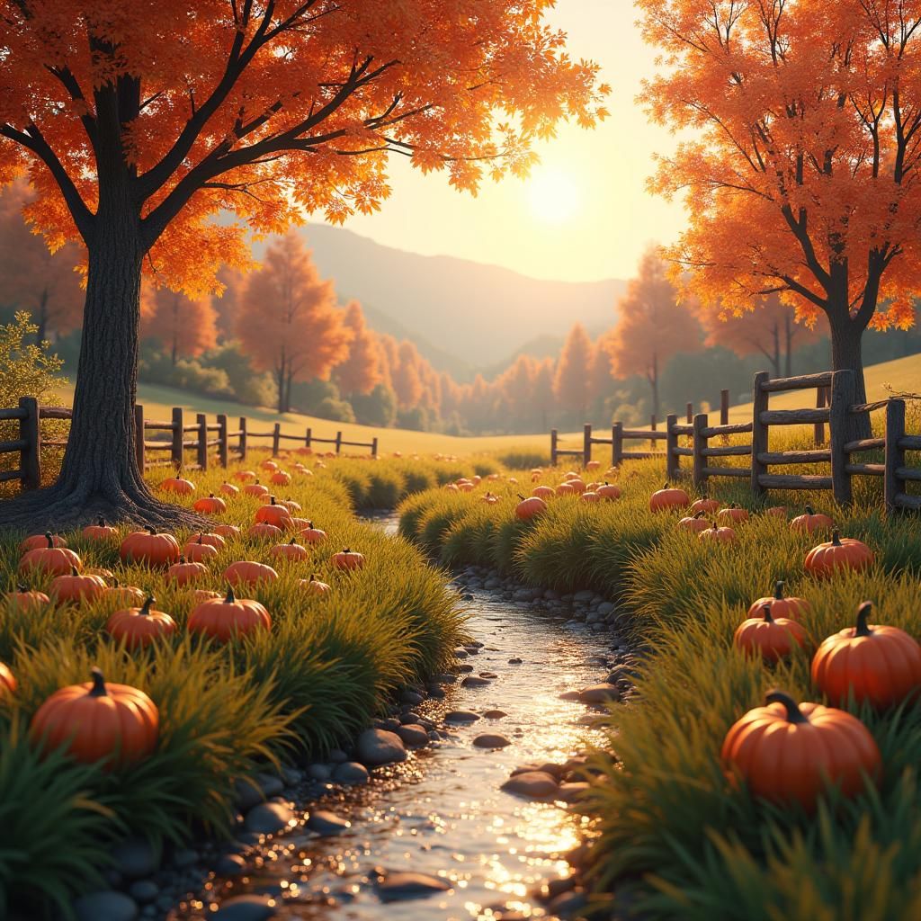 Autumnal Pumpkins in Fantasy Landscape