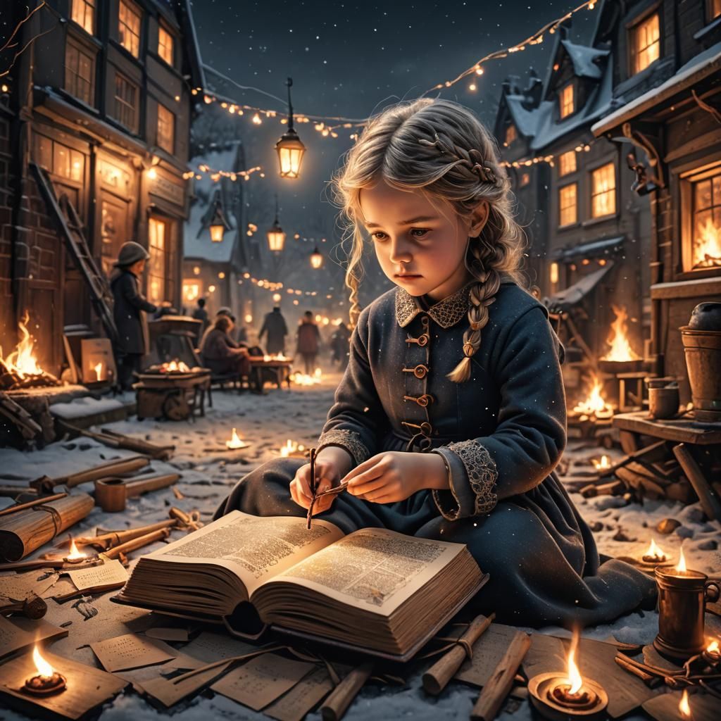 Hyperrealistic Illustration of The Little Match Girl