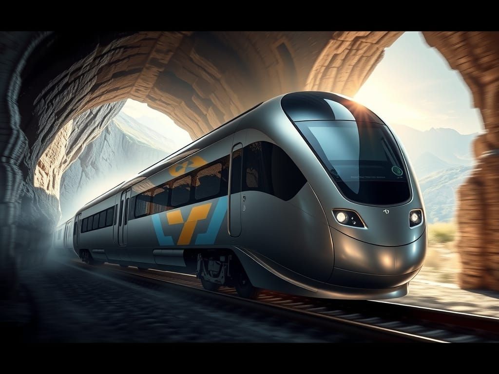 Sleek Silver Bullet Blurs into Bright, Sunlit Landscape