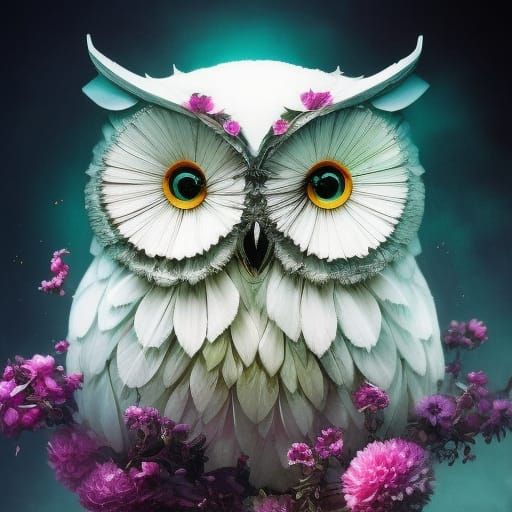 Adorable Pink Iron Flower Owl in Gouache Painting Style