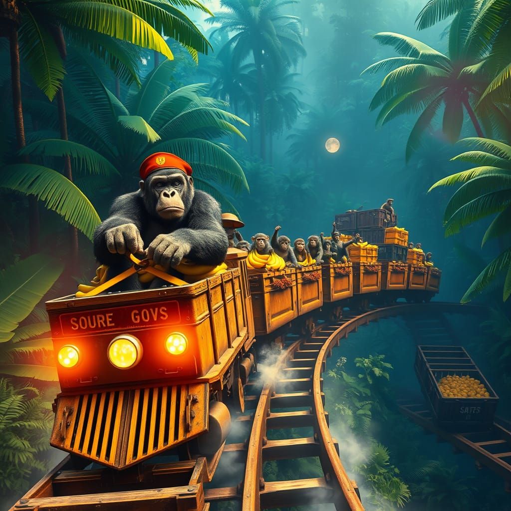 Gorilla Conductor Chases Thrills Through Tropical Jungle