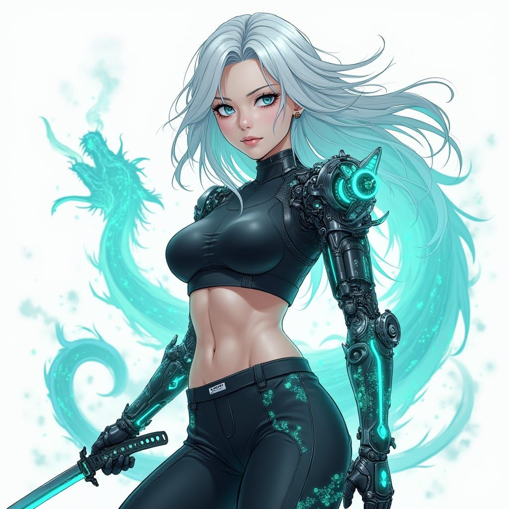 Cyberpunk Fantasy Warrior in Ethereal Turquoise Armor