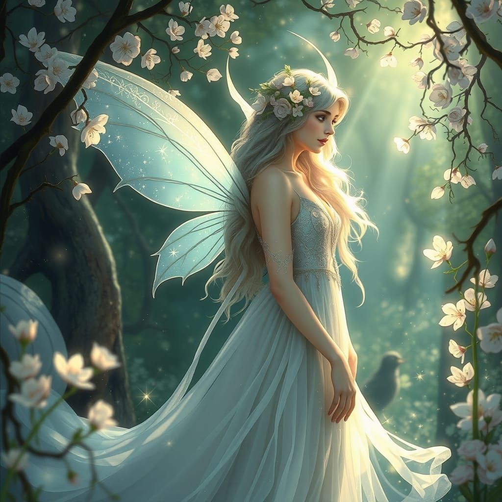 Ethereal Elven Queen in Sunlit Grove