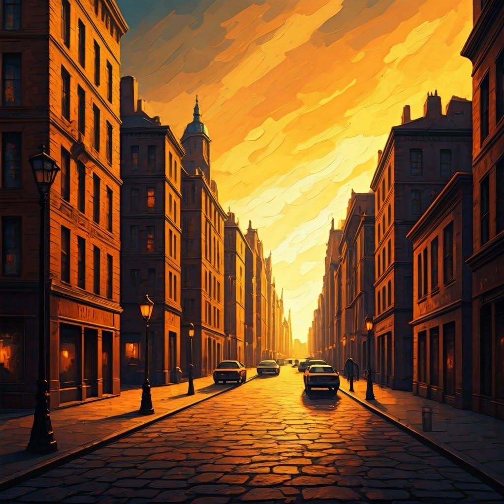 Vibrant Cityscape Painting in Post-Impressionist Style