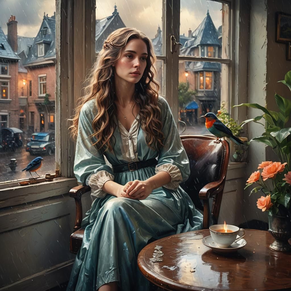 Lady Watching Rain: Digital Matte Painting