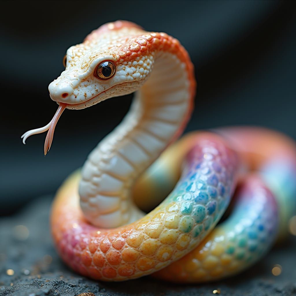 Rainbow Porcelain Snake with Golden Details