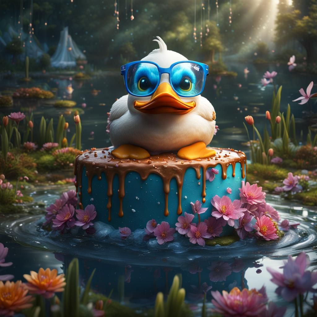 Duck with Glasses and Cake: Detailed Matte Painting