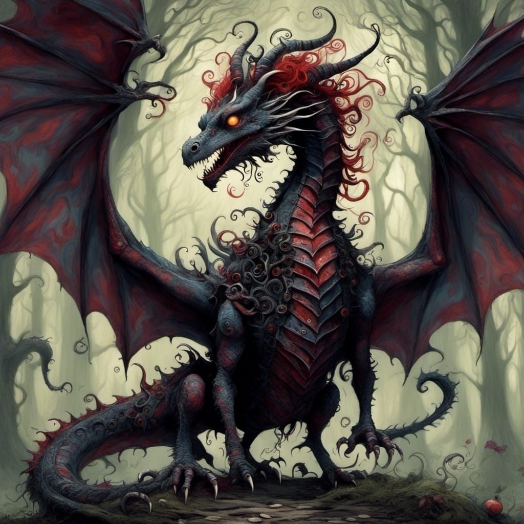 Sci-Fi Dragon with Dark Whimsy Aesthetic