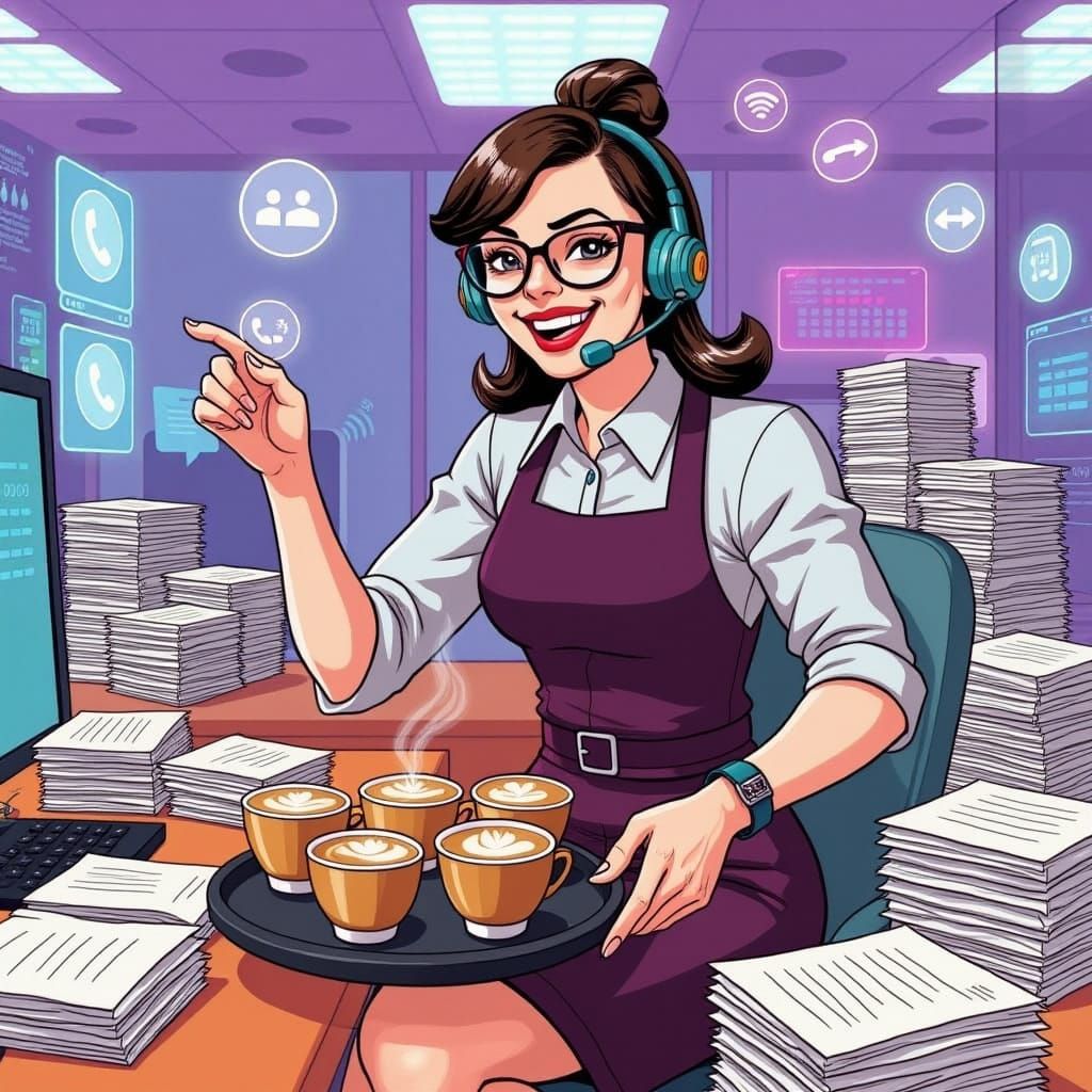 Barista Latte Obstacle Course, Futuristic Illustration