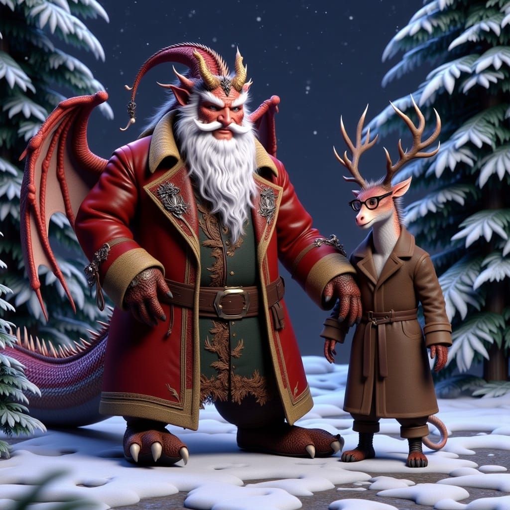 Dragon-human Hybrid Santa Claus in Whimsical Winter Wonderla...