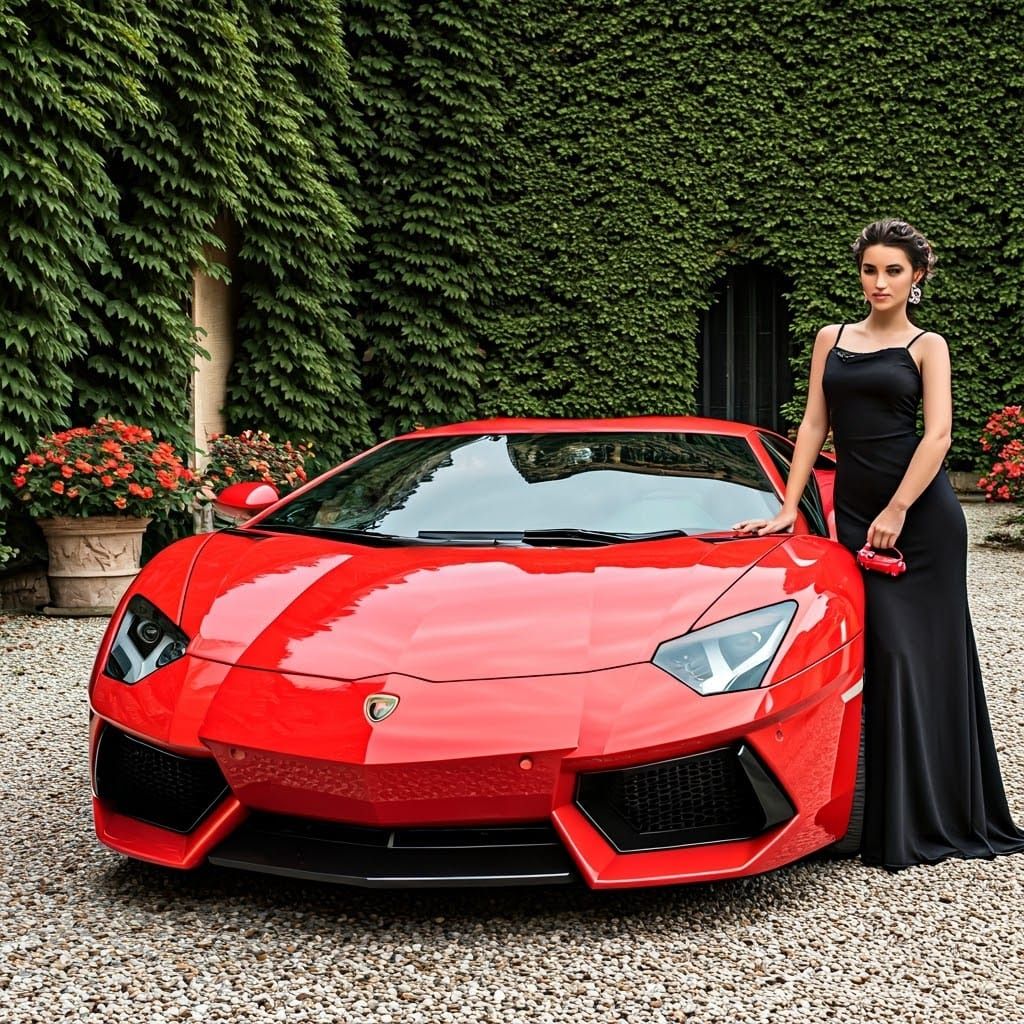 Red Lamborghini Aventador in Italian Courtyard