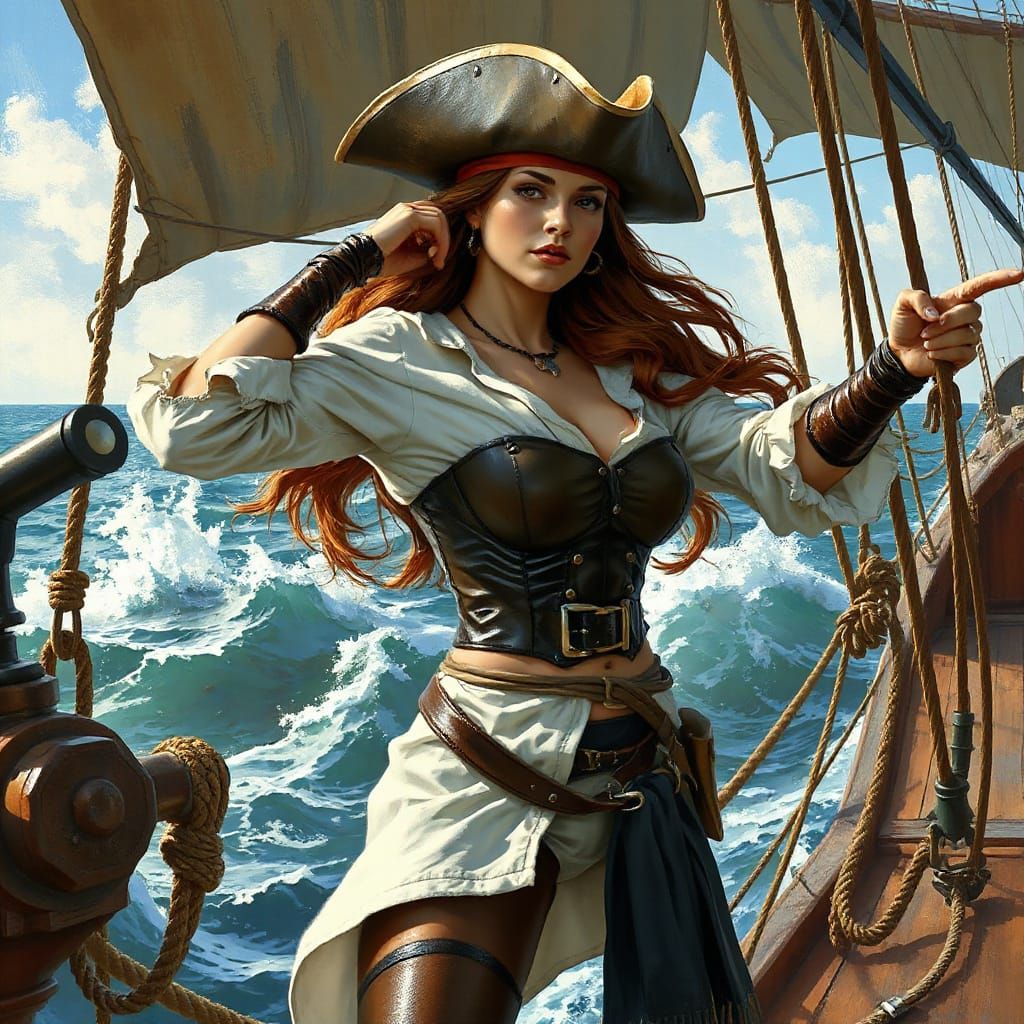 Pirate Queen in Warrior Pose, Fantasy Art
