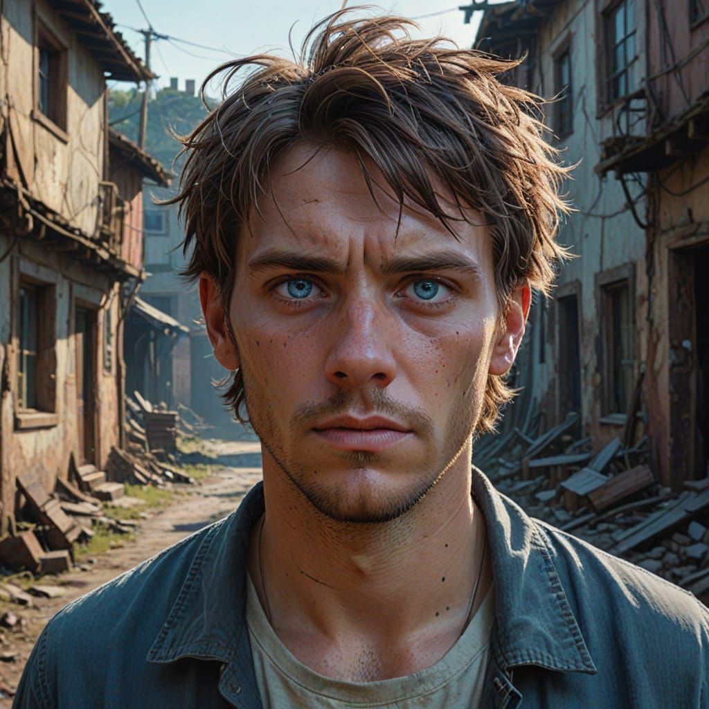 Handsome Man Wandering Ancient Village in a Mystical, Forgot...