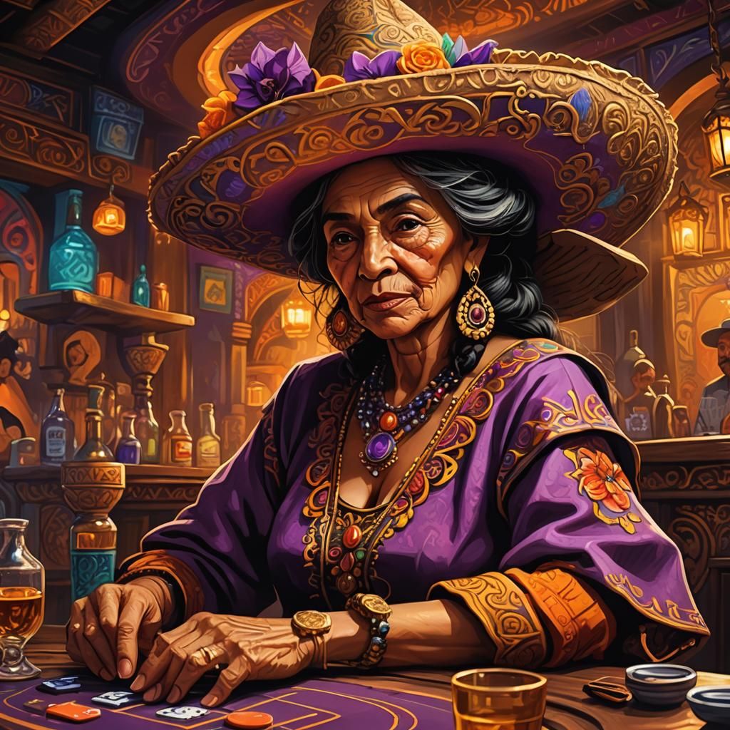 Mexican Folk Art Poker Game in Tequila Bar