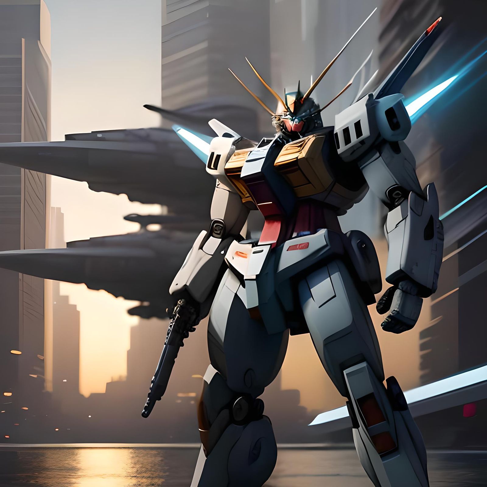 Hyperrealistic Gundam Robot Concept Art in Splash Style