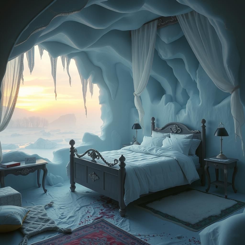 Dreamy Icy Bedroom in Surreal Style