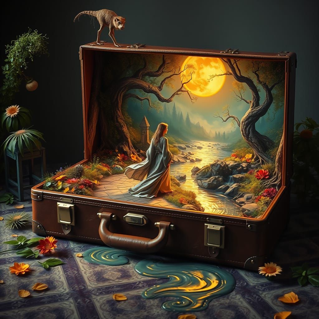 Dreamlike Luxury Suitcase Scene in Impasto Style